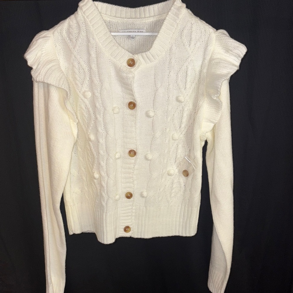 Celebrity Pink Cream Cable Knit Cardigan Size Large